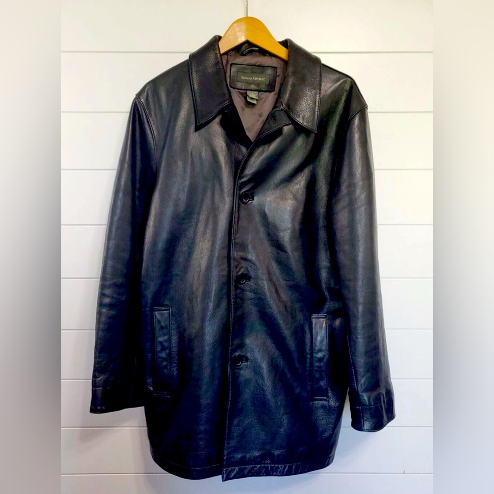 Banana Republic 90’s men’s leather car coat Size Med